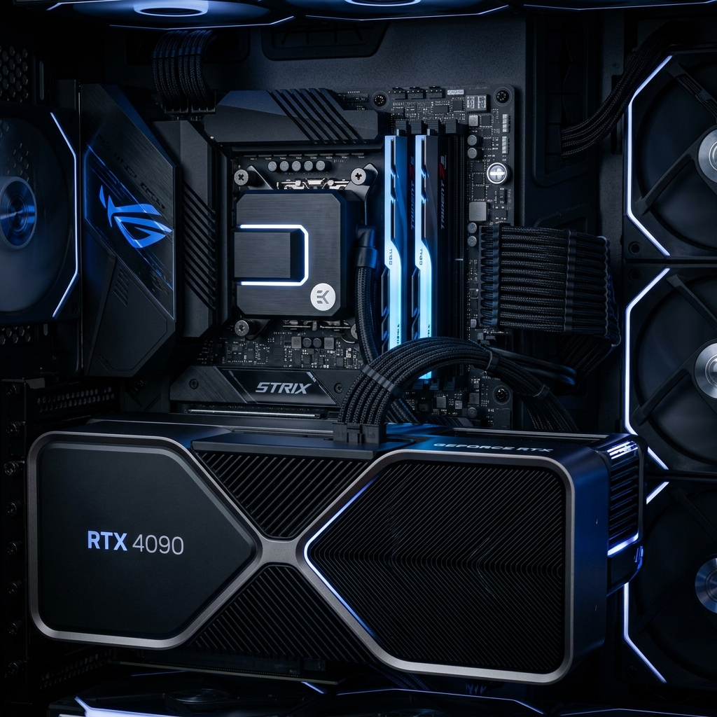 Detalle de componentes y refrigeración de una computadora conceptual